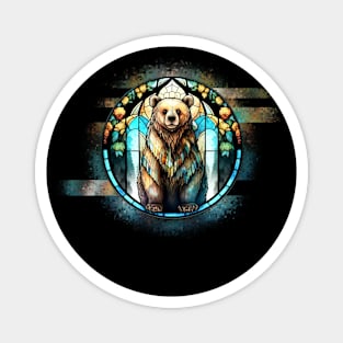 Stained Glass Bear Glitch Art Magnet